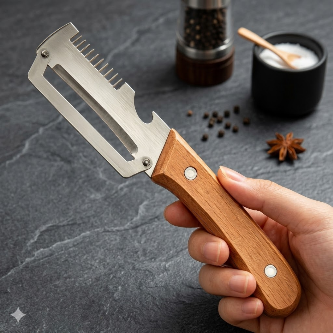 (Mother’s Day Sale 💖)2-in-1 Stainless Steel Vegetable Peeler with Wooden Handle & Bottle Opener