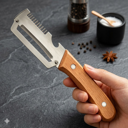 (Mother’s Day Sale 💖)2-in-1 Stainless Steel Vegetable Peeler with Wooden Handle & Bottle Opener
