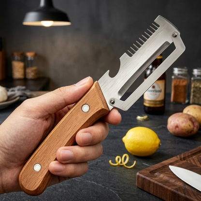 (Mother’s Day Sale 💖)2-in-1 Stainless Steel Vegetable Peeler with Wooden Handle & Bottle Opener