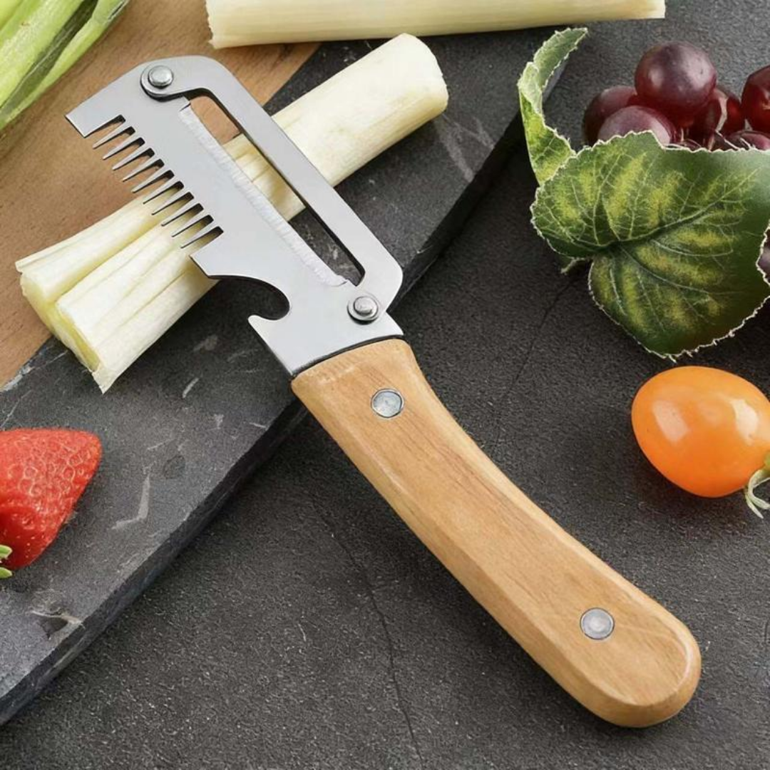 (Mother’s Day Sale 💖)2-in-1 Stainless Steel Vegetable Peeler with Wooden Handle & Bottle Opener