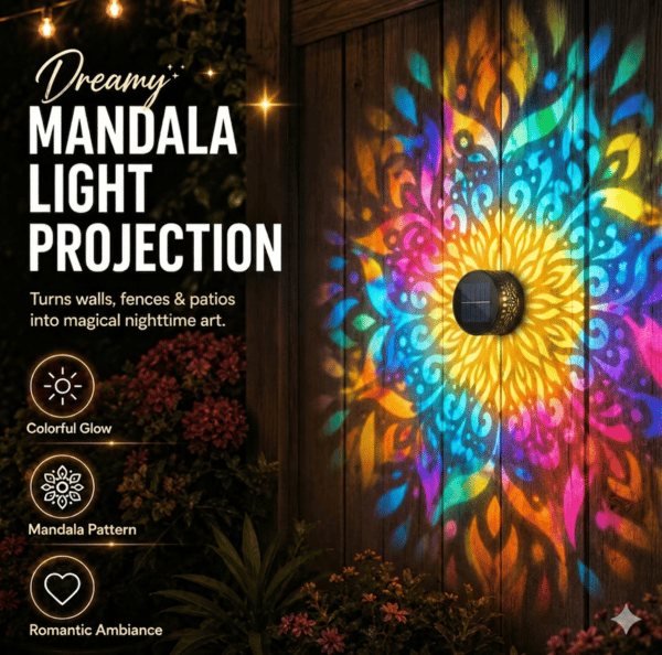 Solar Mandala Wall Light Outdoor Garden Fence Projector Lamp Patio Ambient Decor