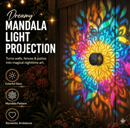 Solar Mandala Wall Light Outdoor Garden Fence Projector Lamp Patio Ambient Decor