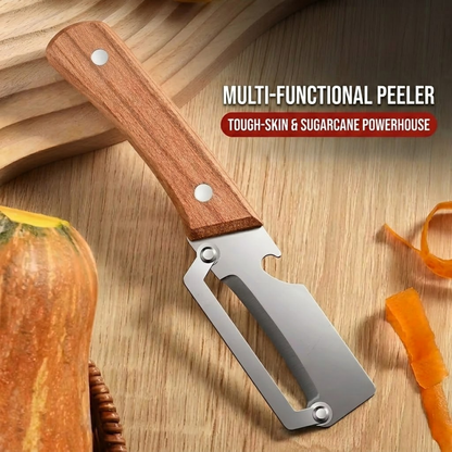 (Mother’s Day Sale 💖)2-in-1 Stainless Steel Vegetable Peeler with Wooden Handle & Bottle Opener