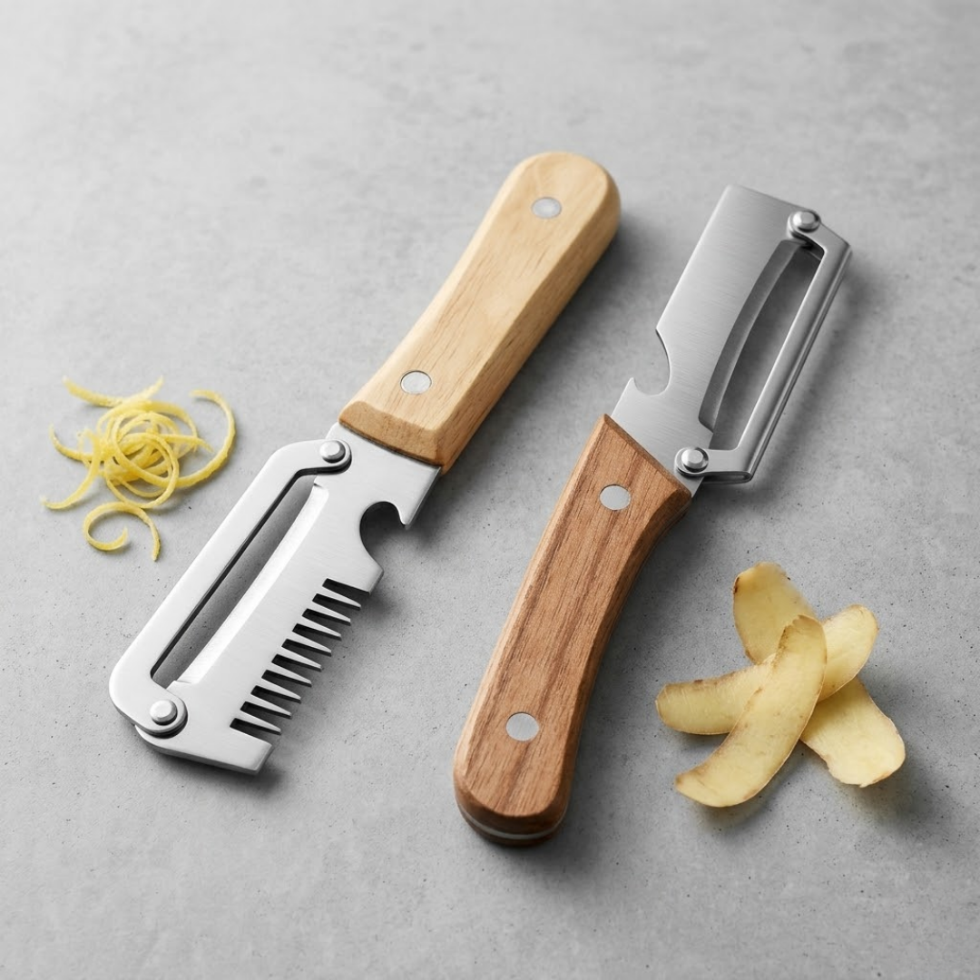 (Mother’s Day Sale 💖)2-in-1 Stainless Steel Vegetable Peeler with Wooden Handle & Bottle Opener