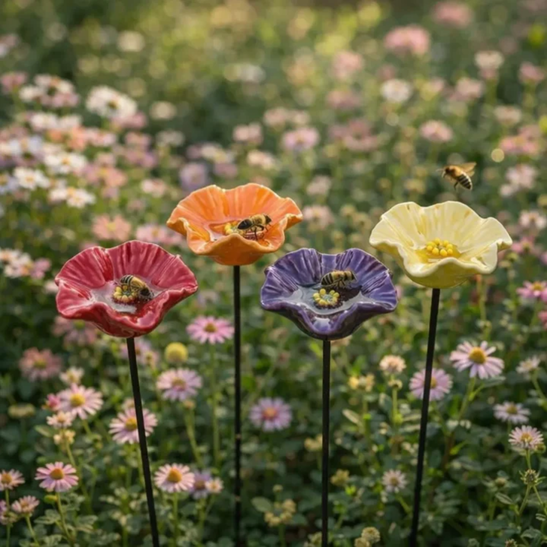 Bee Blossoms Handcrafted Ceramic Bee Water Stations | Set of 4