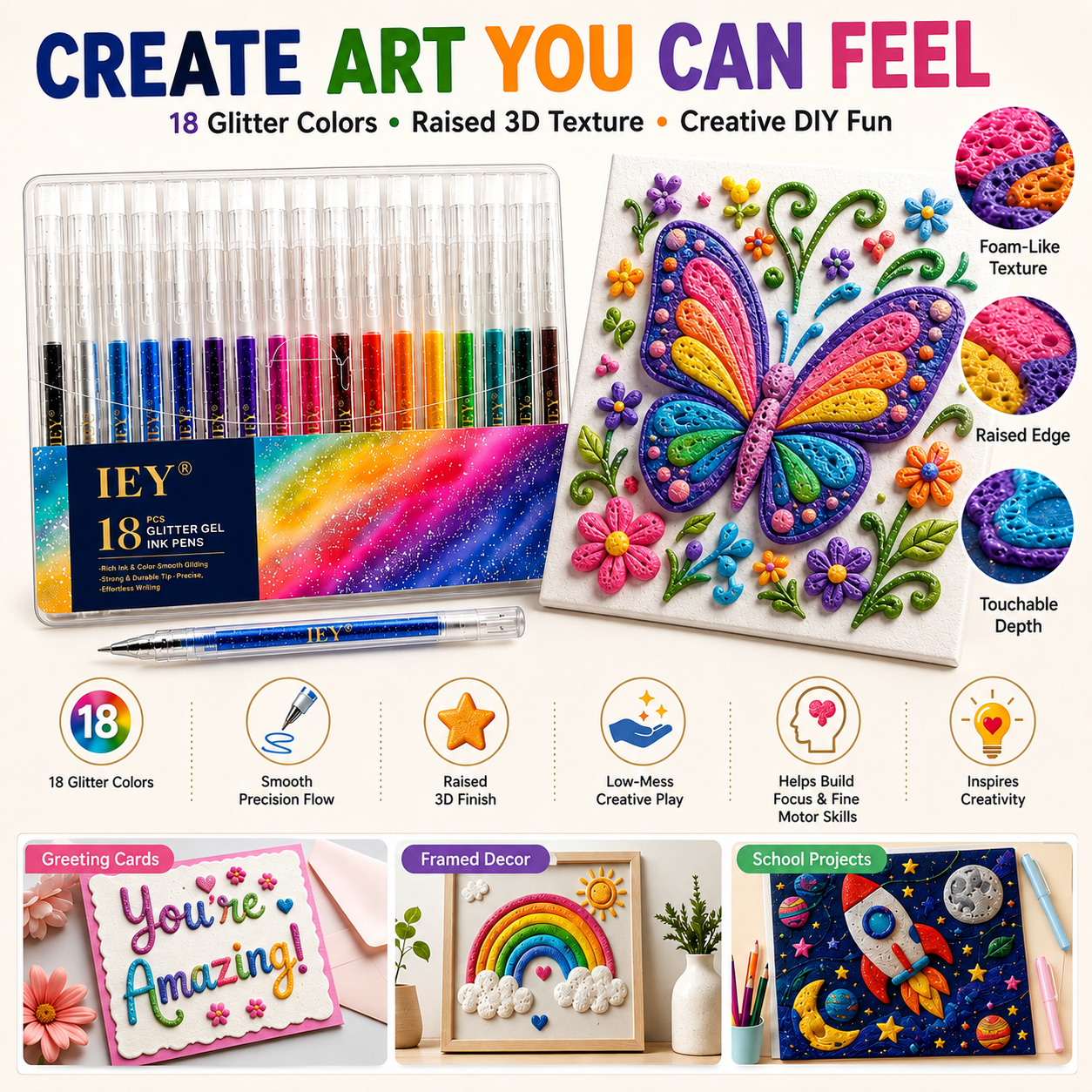 🎨Popcorn IEY® 3D Puffy Pens 18-Color Set | Magical Coloring Pens That “Rise” After Drawing | Kids’ Early Learning DIY Craft Gift Set