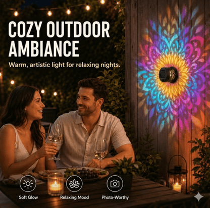 Solar Mandala Wall Light Outdoor Garden Fence Projector Lamp Patio Ambient Decor