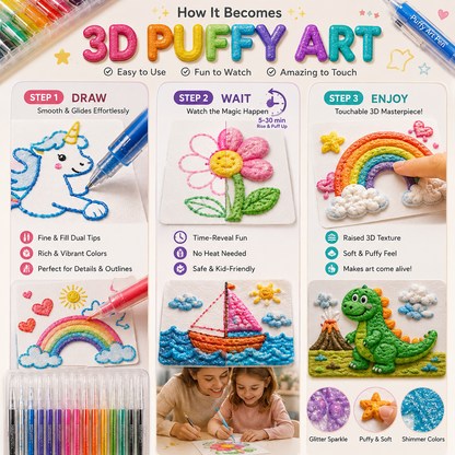 🎨Popcorn IEY® 3D Puffy Pens 18-Color Set | Magical Coloring Pens That “Rise” After Drawing | Kids’ Early Learning DIY Craft Gift Set