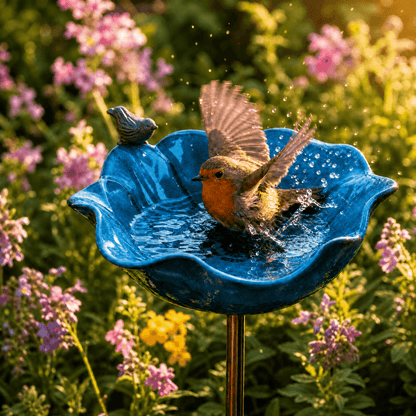 Hand-Formed Poppy Bird Bath Garden Stake